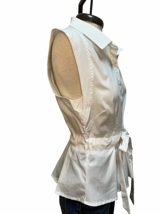 Tie Waist Cap Sleeve Top Off White