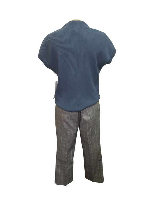 Plaid Bengaline Pull On Kickflare Pants Mist Blue