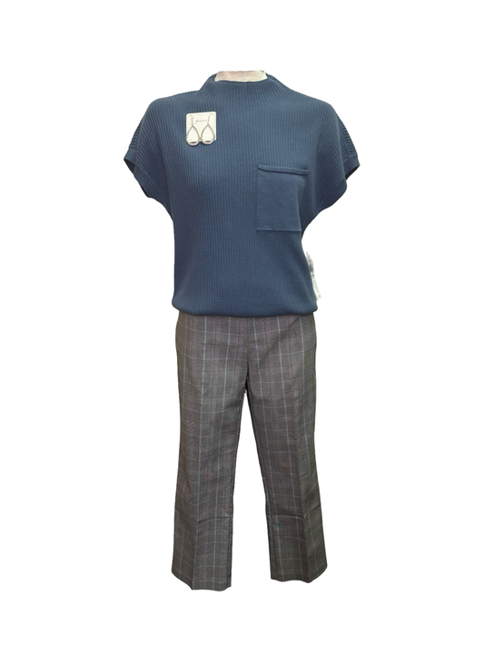 Plaid Bengaline Pull On Kickflare Pants Mist Blue