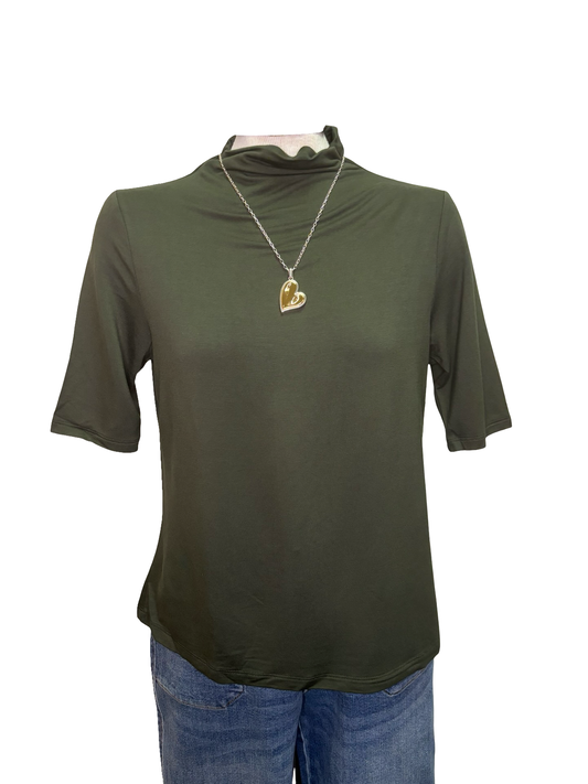 Funnel Neck Elbow Sleeve Knit Top Spruce