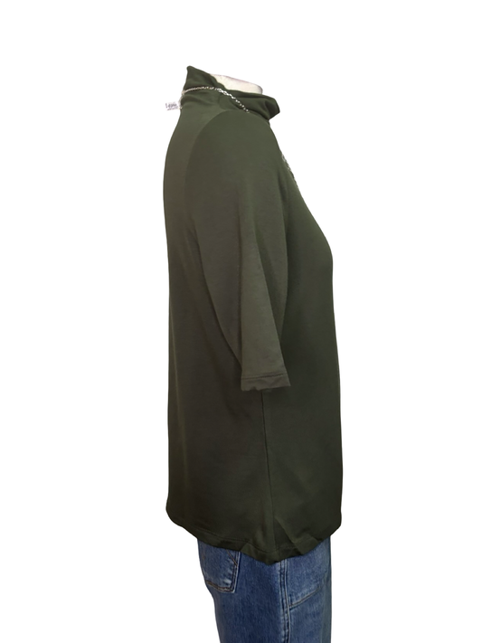 Funnel Neck Elbow Sleeve Knit Top Spruce