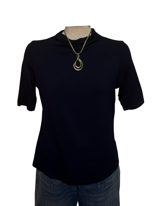 Funnel Neck Elbow Sleeve Top Nightfall