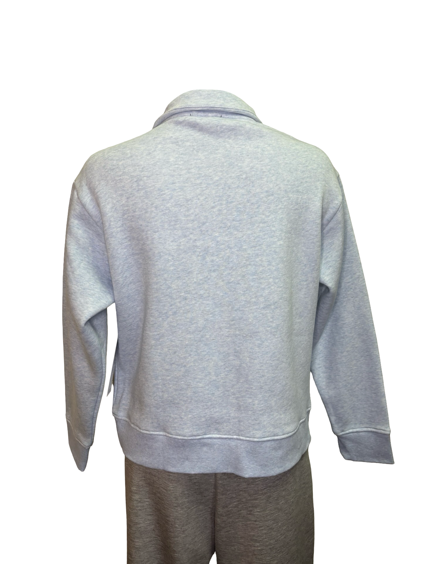 Long Sleeve Zip Funnel Neck Top with Stitching Chambray