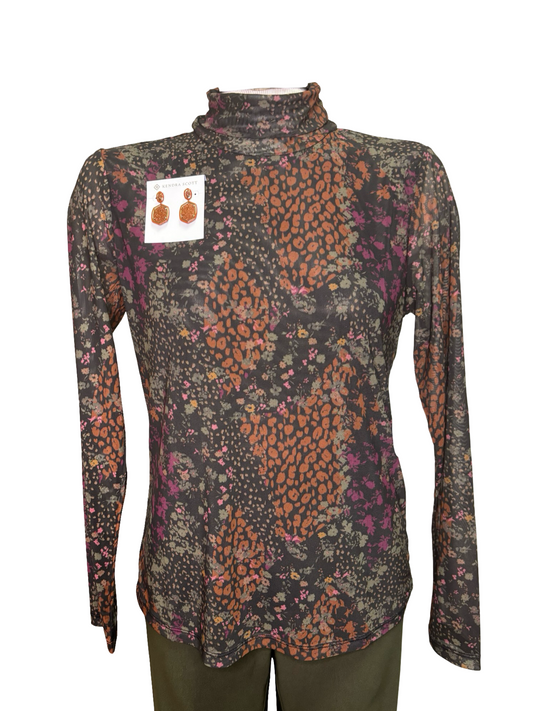 Mesh Turtleneck Lined Top Plum Wine