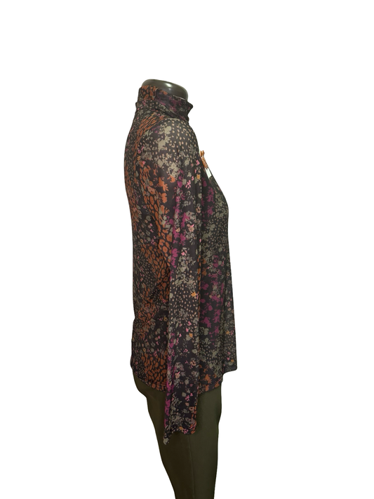 Mesh Turtleneck Lined Top Plum Wine