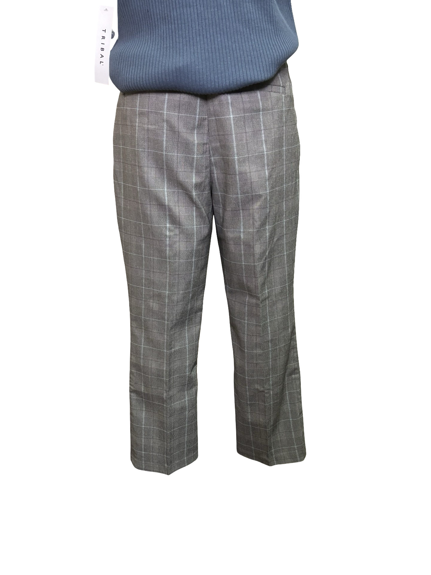 Plaid Bengaline Pull On Kickflare Pants Mist Blue