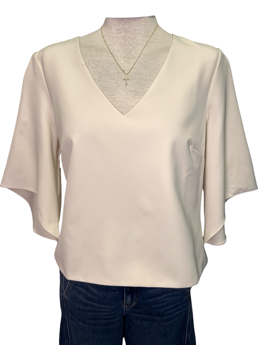 Signature Crepe Flutter Sleeve V Neck Blouse Moonstone