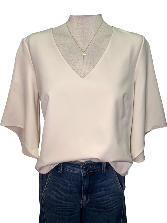 Signature Crepe Flutter Sleeve V Neck Blouse Moonstone