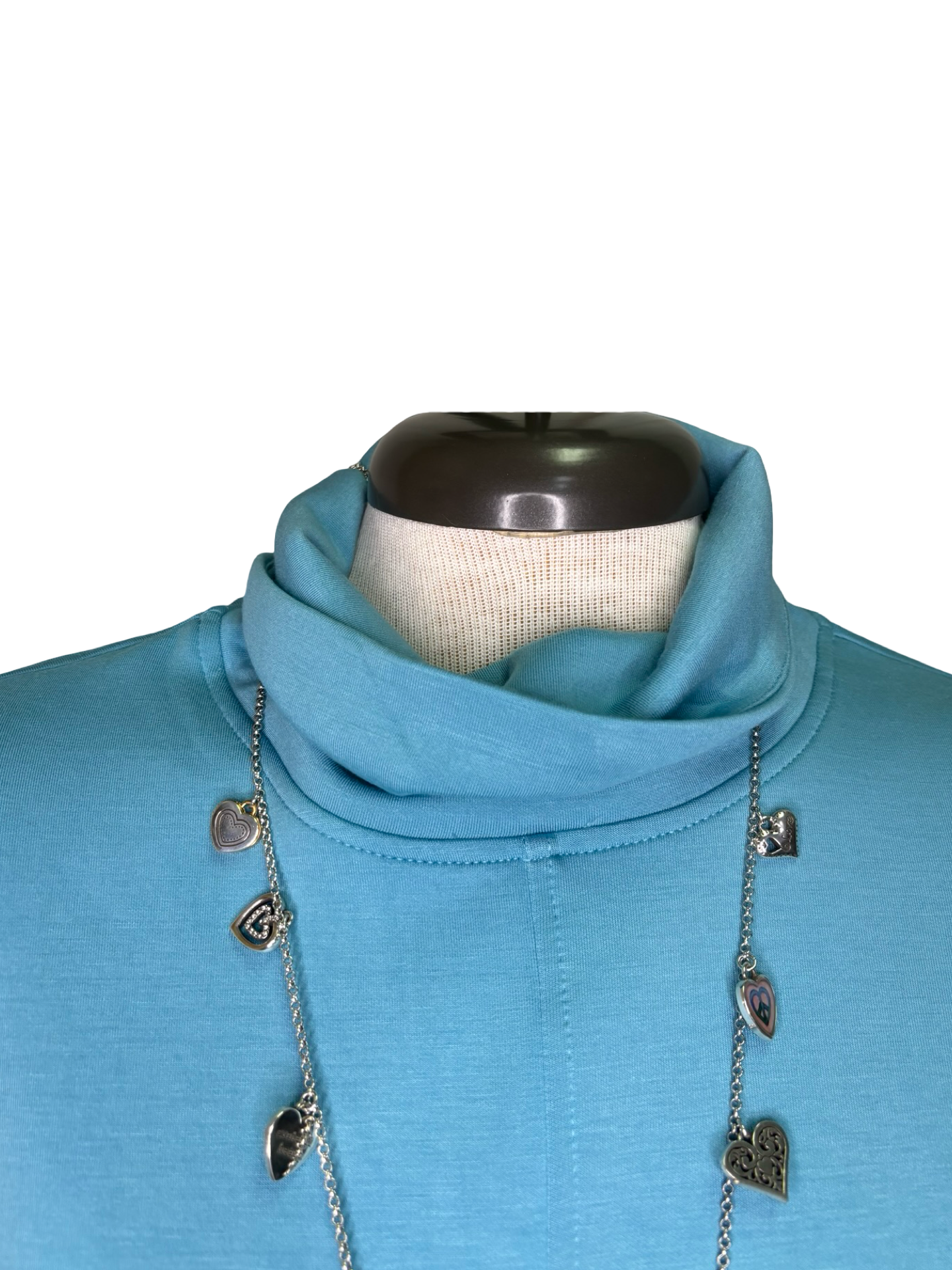 Techno Lux Drop Shoulder Funnel Neck Knit Top Mist Blue