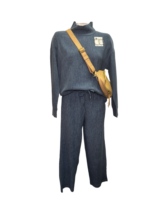Textured Pull On Barrel Pant Slate Blue