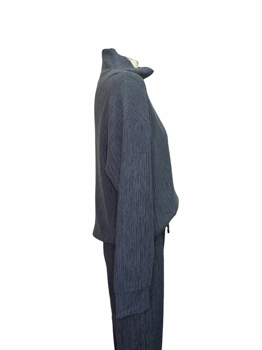 Textured Mock Neck Top Slate Blue