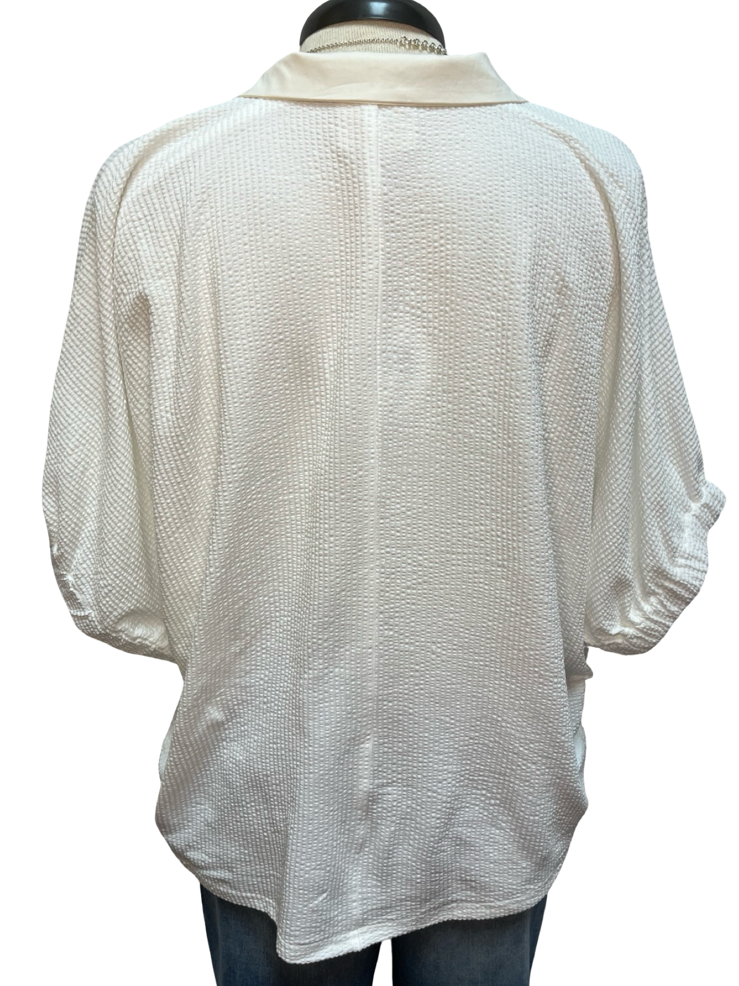 Contrast Collar V Neck Top Ecru