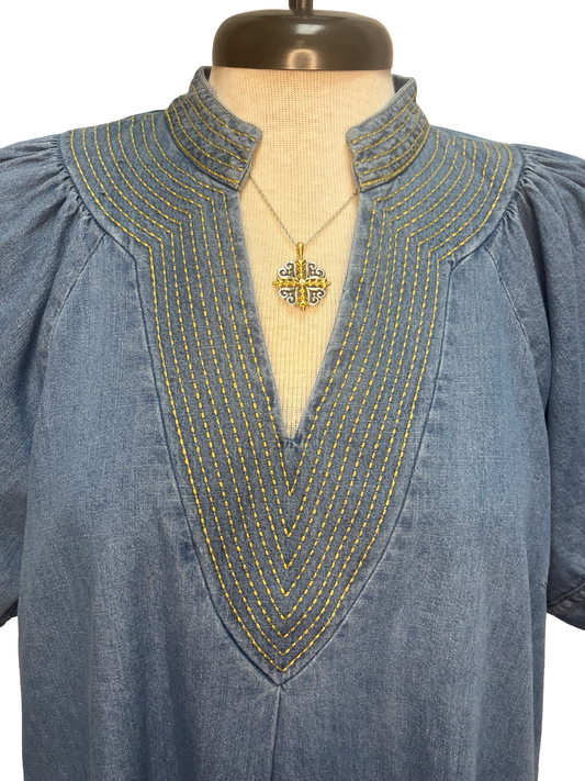 Denim Puff Sleeve Mini Dress