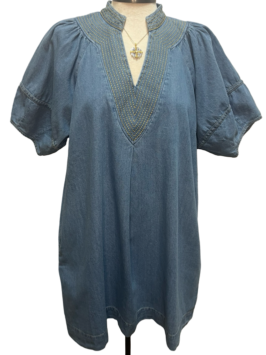 Denim Puff Sleeve Mini Dress