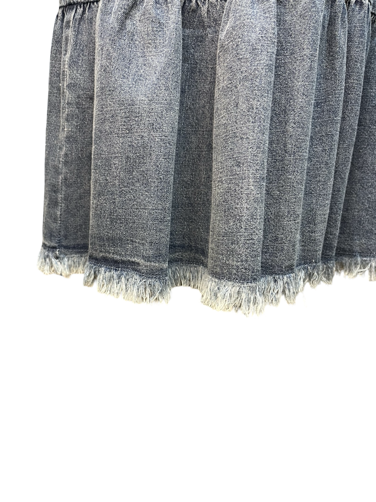 Denim Ruffle Trim Tiered Mini Dress