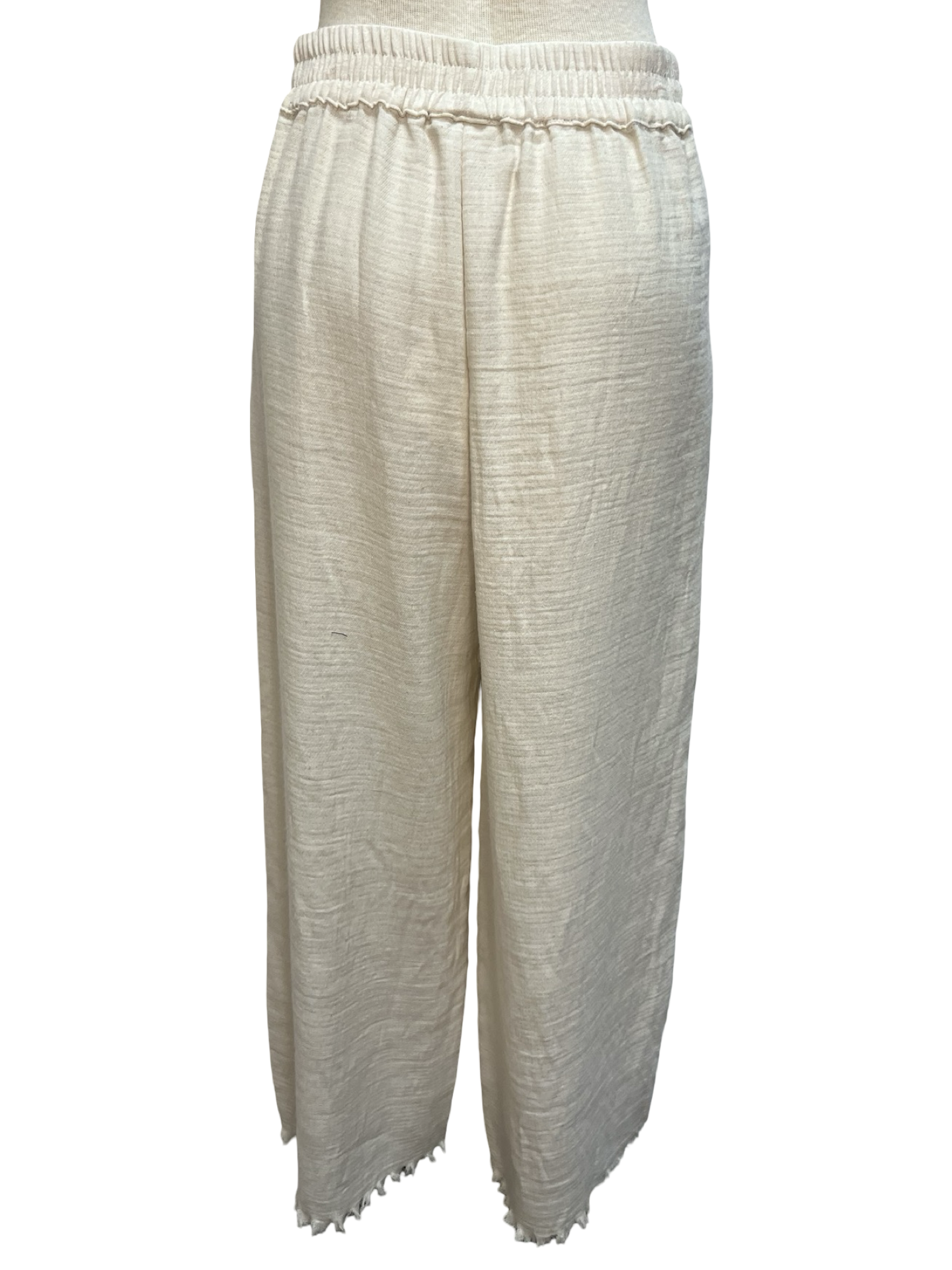 Frayed Hem Wide Leg Pant Cream