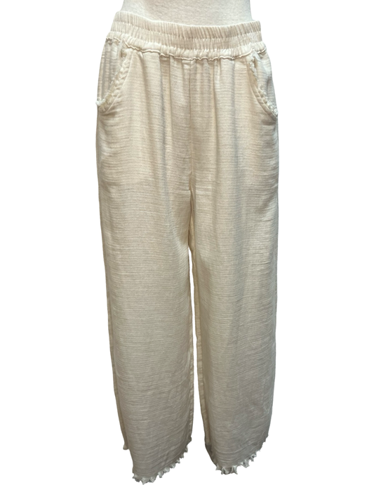 Frayed Hem Wide Leg Pant Cream