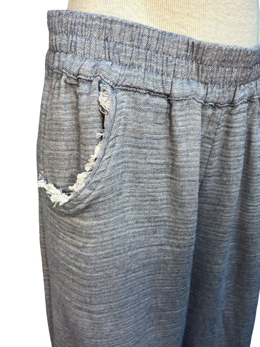 Fringe Hem Denim Pants Washed Denim