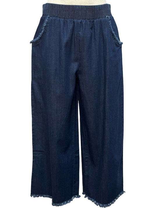 Fringe Hem Denim Pants Dark Denim