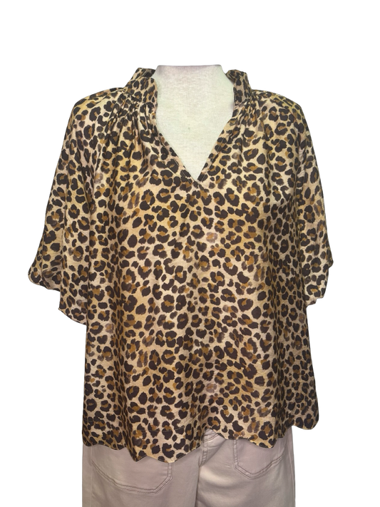 Scallop Hem Leopard Print Blouse