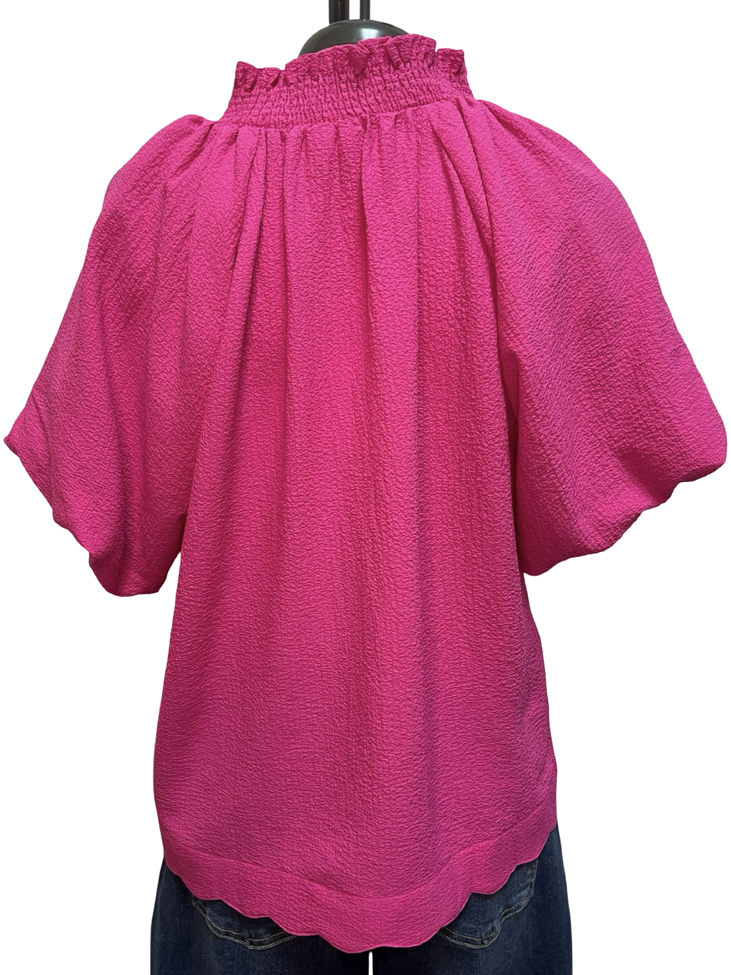 Scalloped Hem Textured Blouse Fuchsia