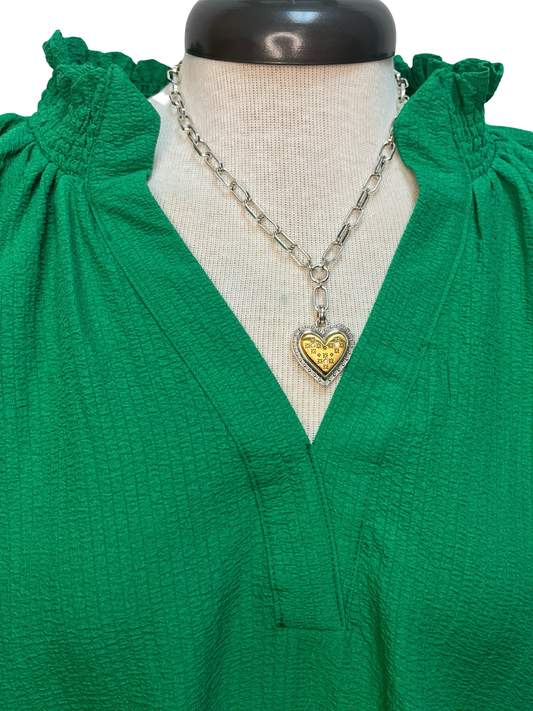 Scalloped Hem Textured Blouse Green