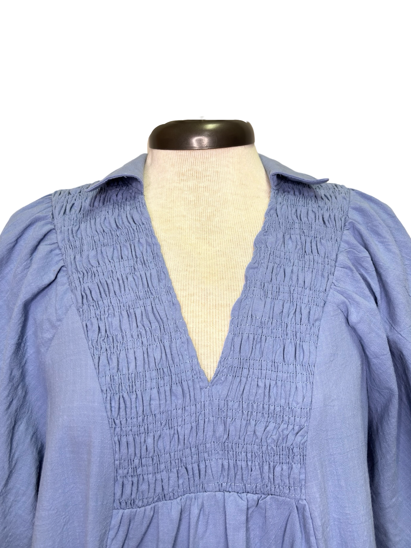 Smocked Front Yoke Midi Dress Lt Blue