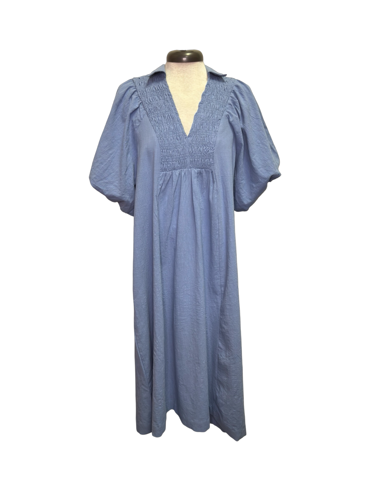 Smocked Front Yoke Midi Dress Lt Blue