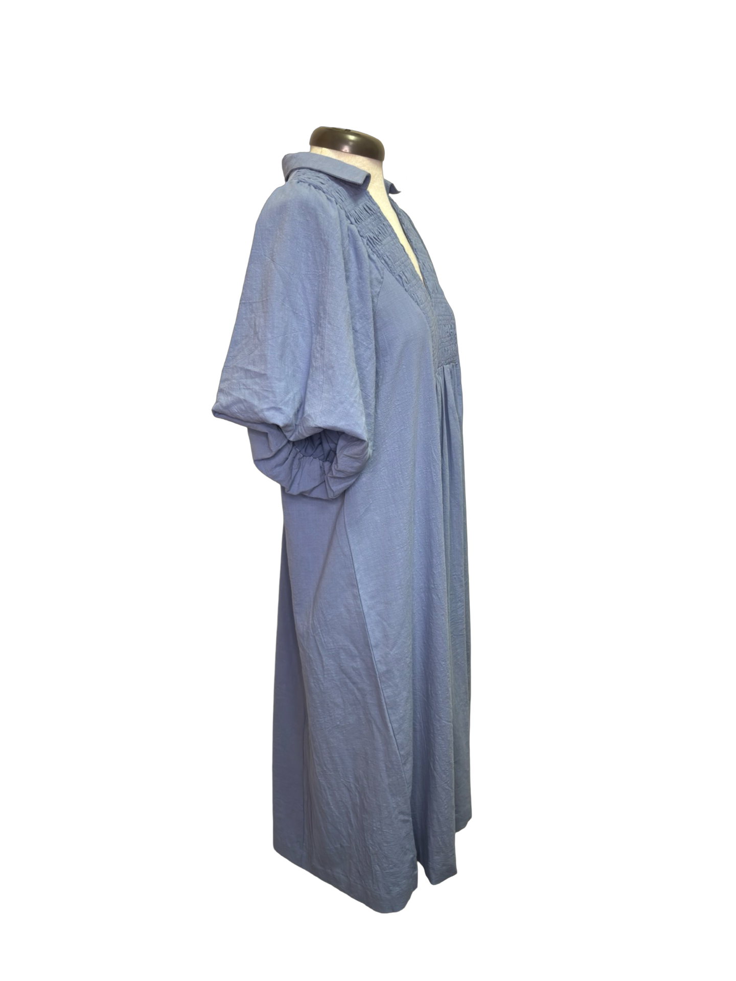 Smocked Front Yoke Midi Dress Lt Blue