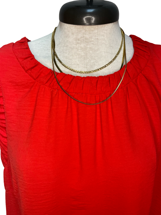Solid Ruffle Neck Sleeveless Top Tomato