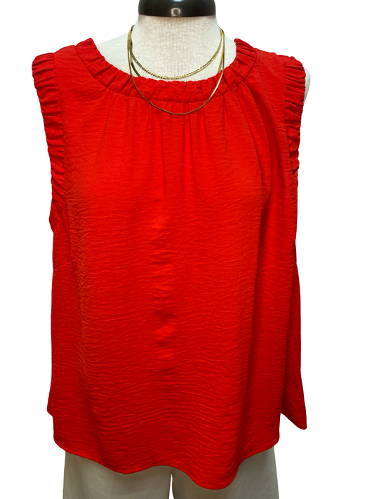 Solid Ruffle Neck Sleeveless Top Tomato
