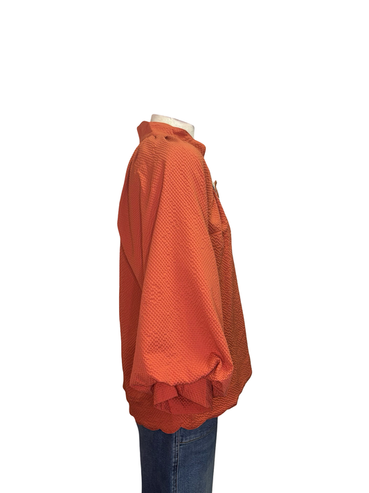 V Neck Balloon Sleeves Textured Top Rust