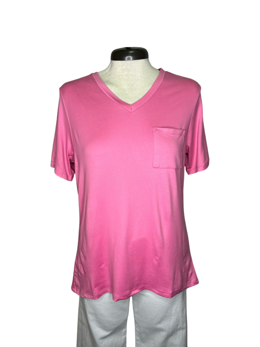 Highlands V Neck Pocket Tee Pink