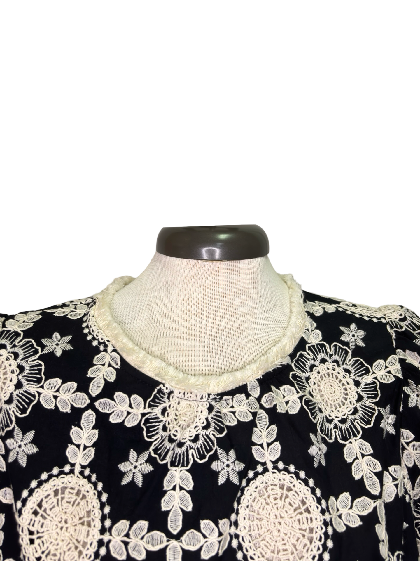 Embroidered Fringe Summer Top Black