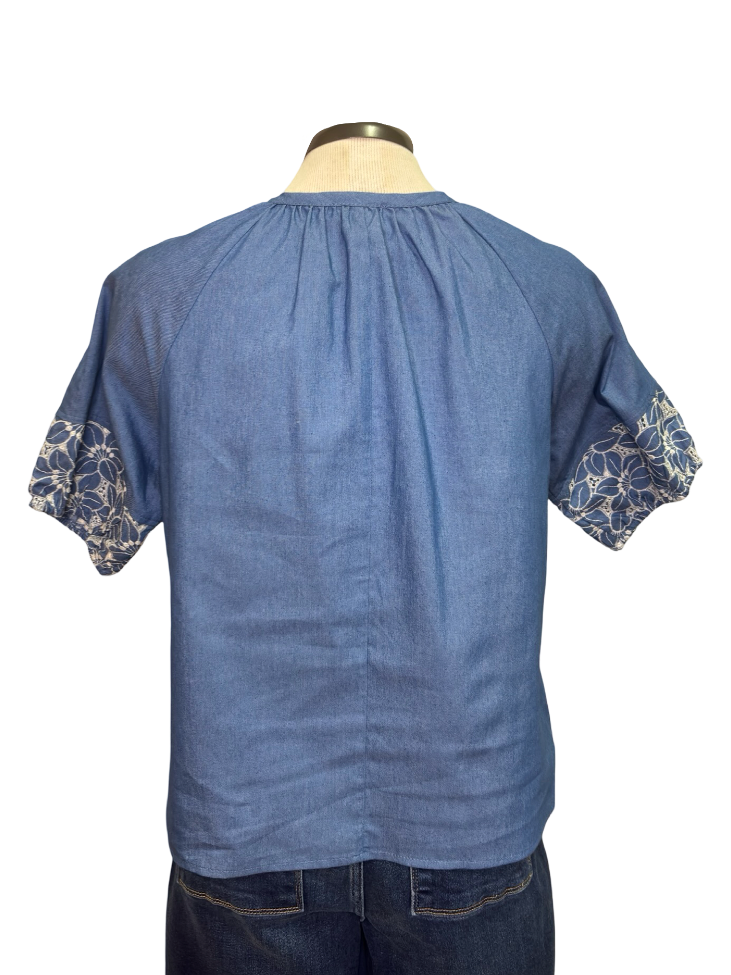 Floral Embroidery Self Tie Top Blue