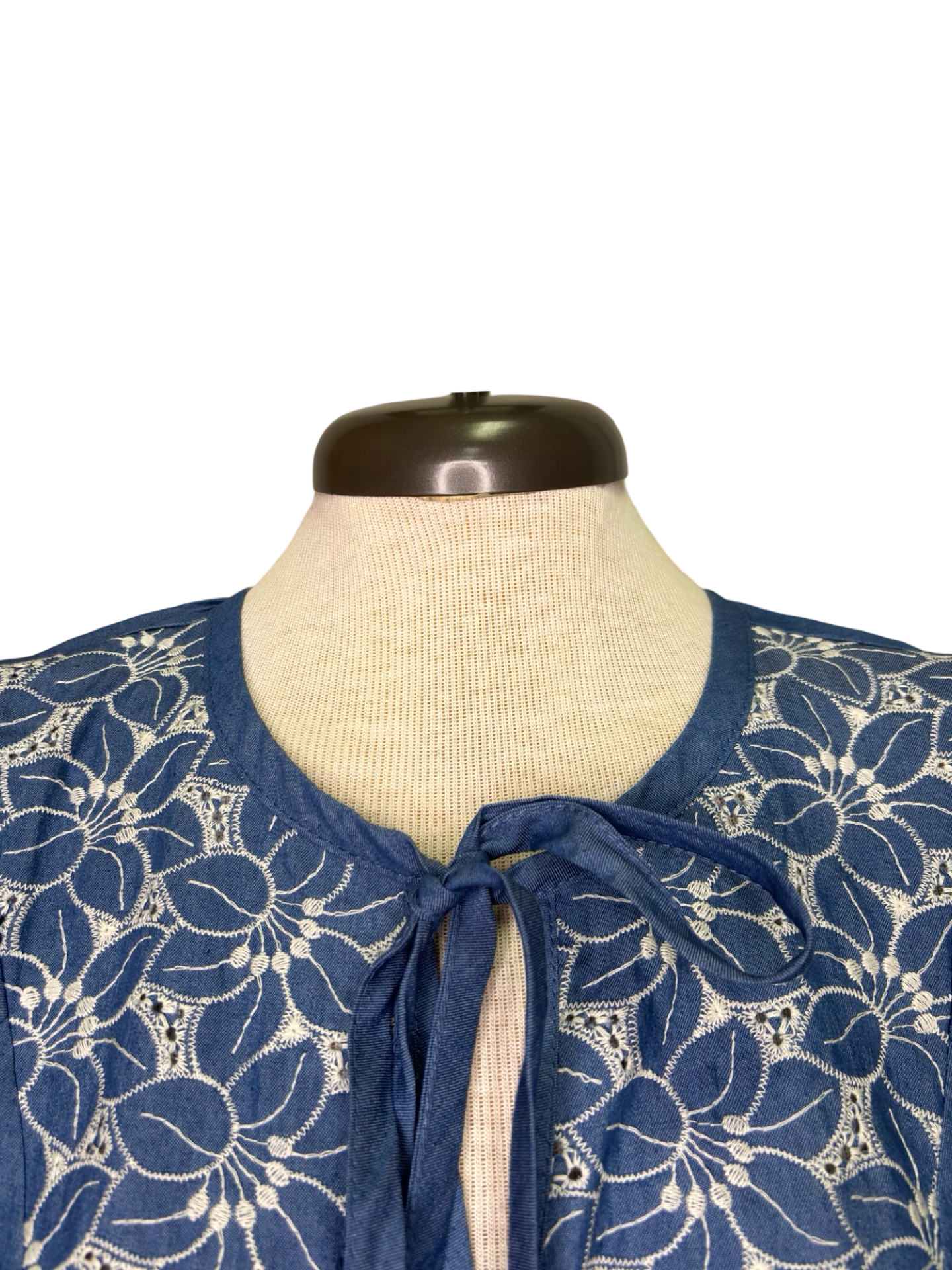 Floral Embroidery Self Tie Top Blue