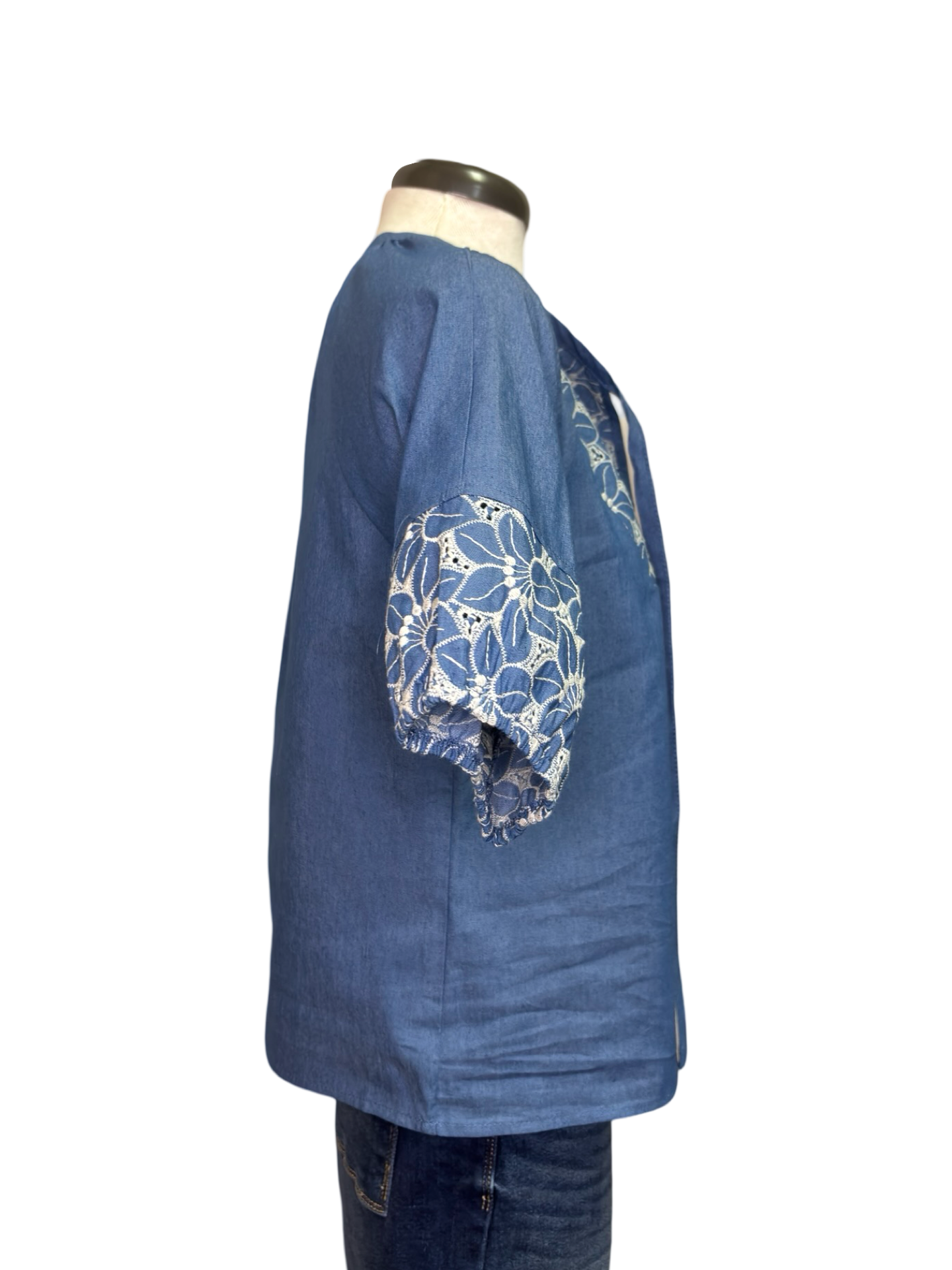 Floral Embroidery Self Tie Top Blue