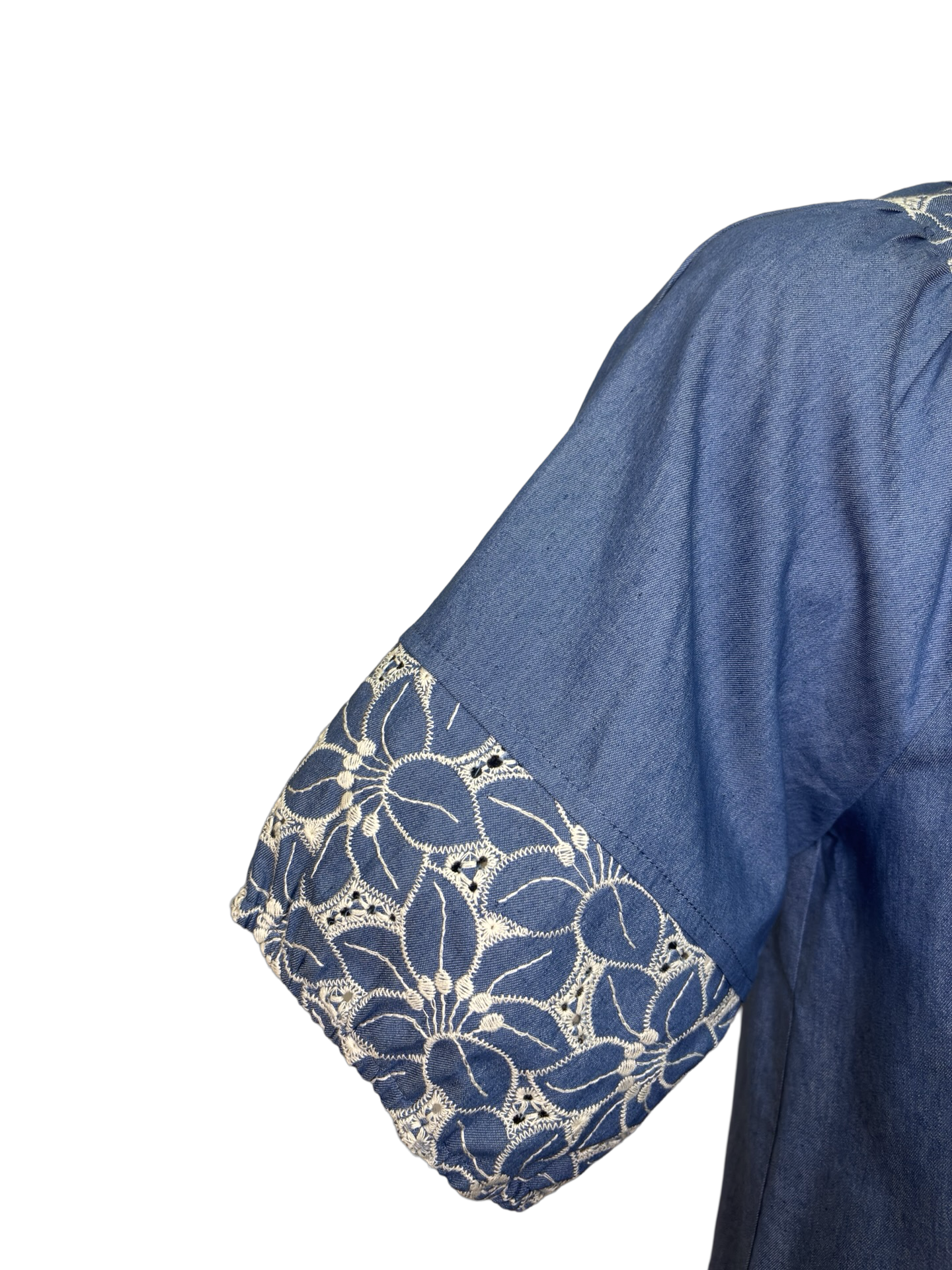 Floral Embroidery Self Tie Top Blue