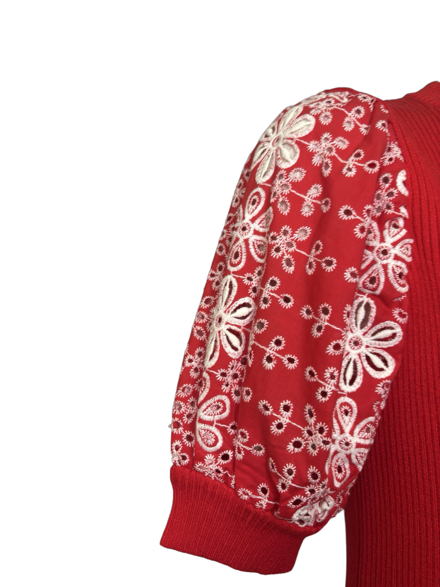 Floral Eyelet Knit Top Red