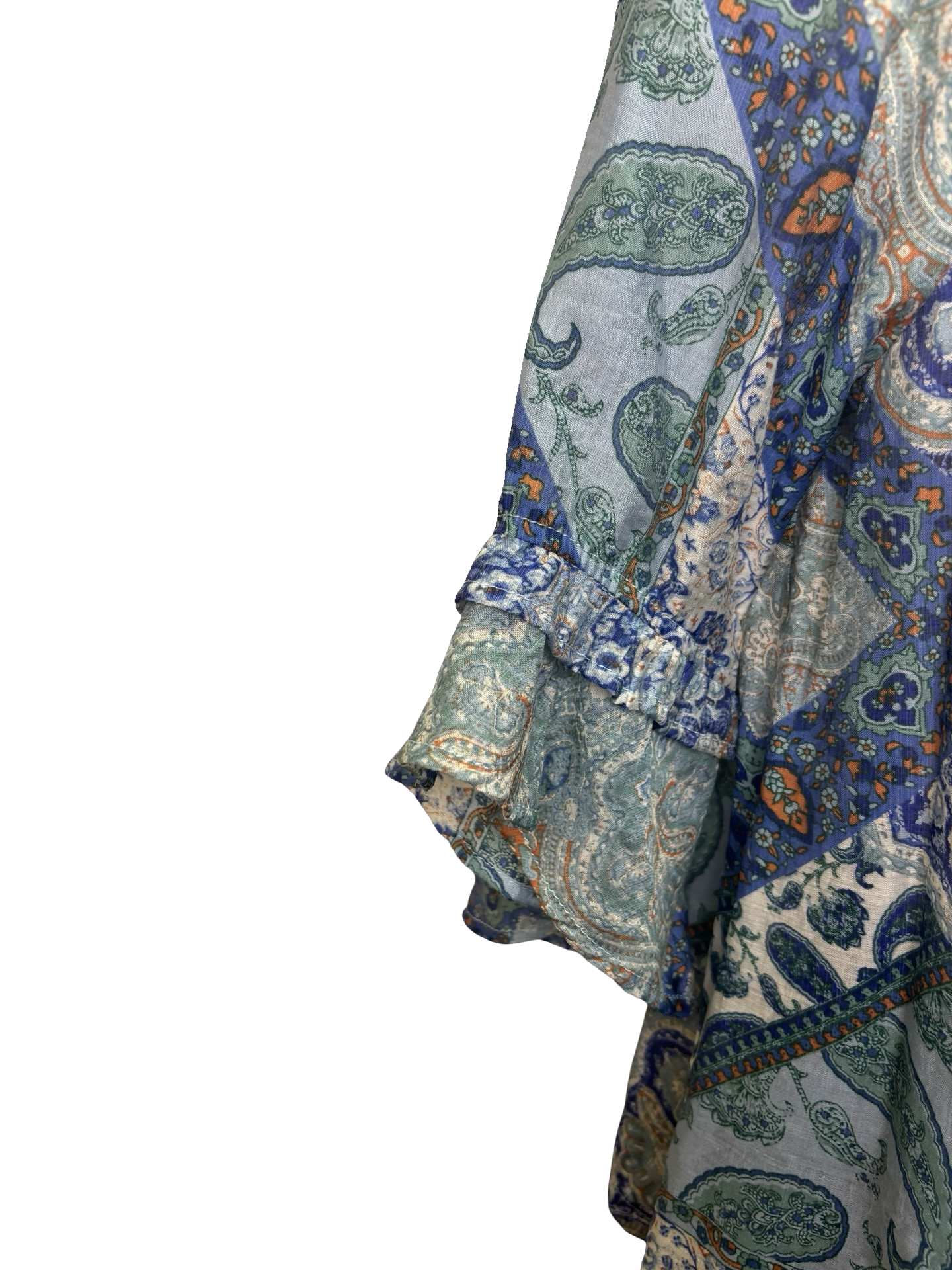 Front Self Tie Paisley Print Top Blue