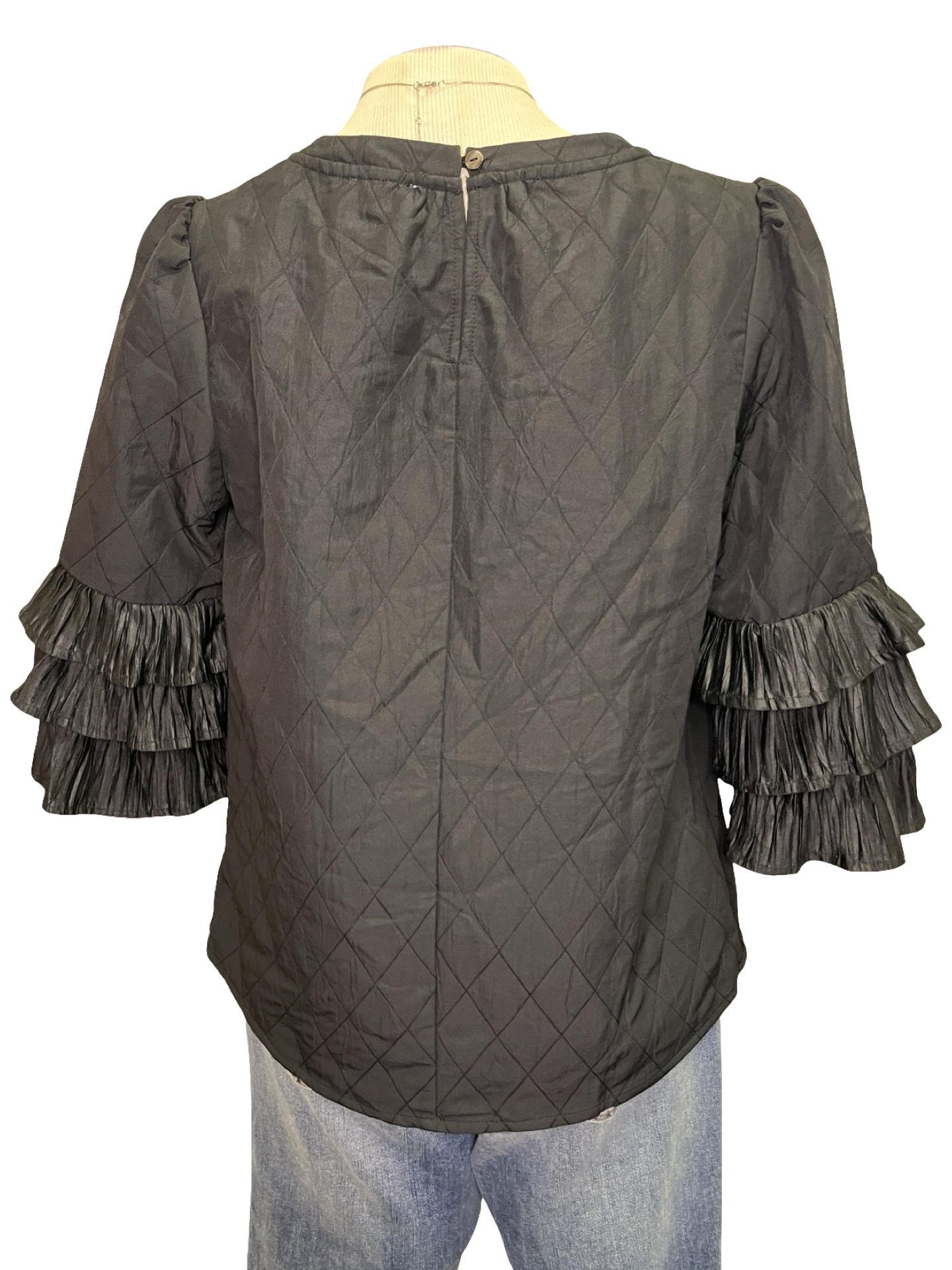 Three Layer Pleated Top Black