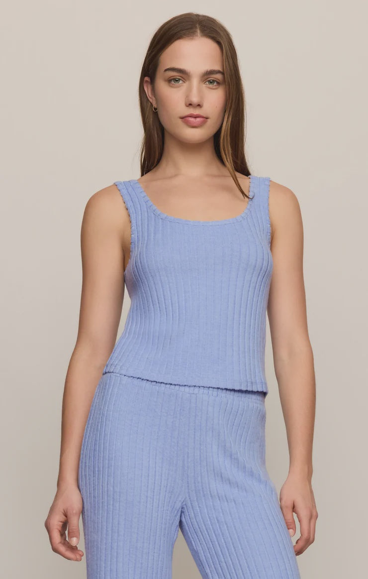 Double Scoop Silky Rib Tank Crystal Blue