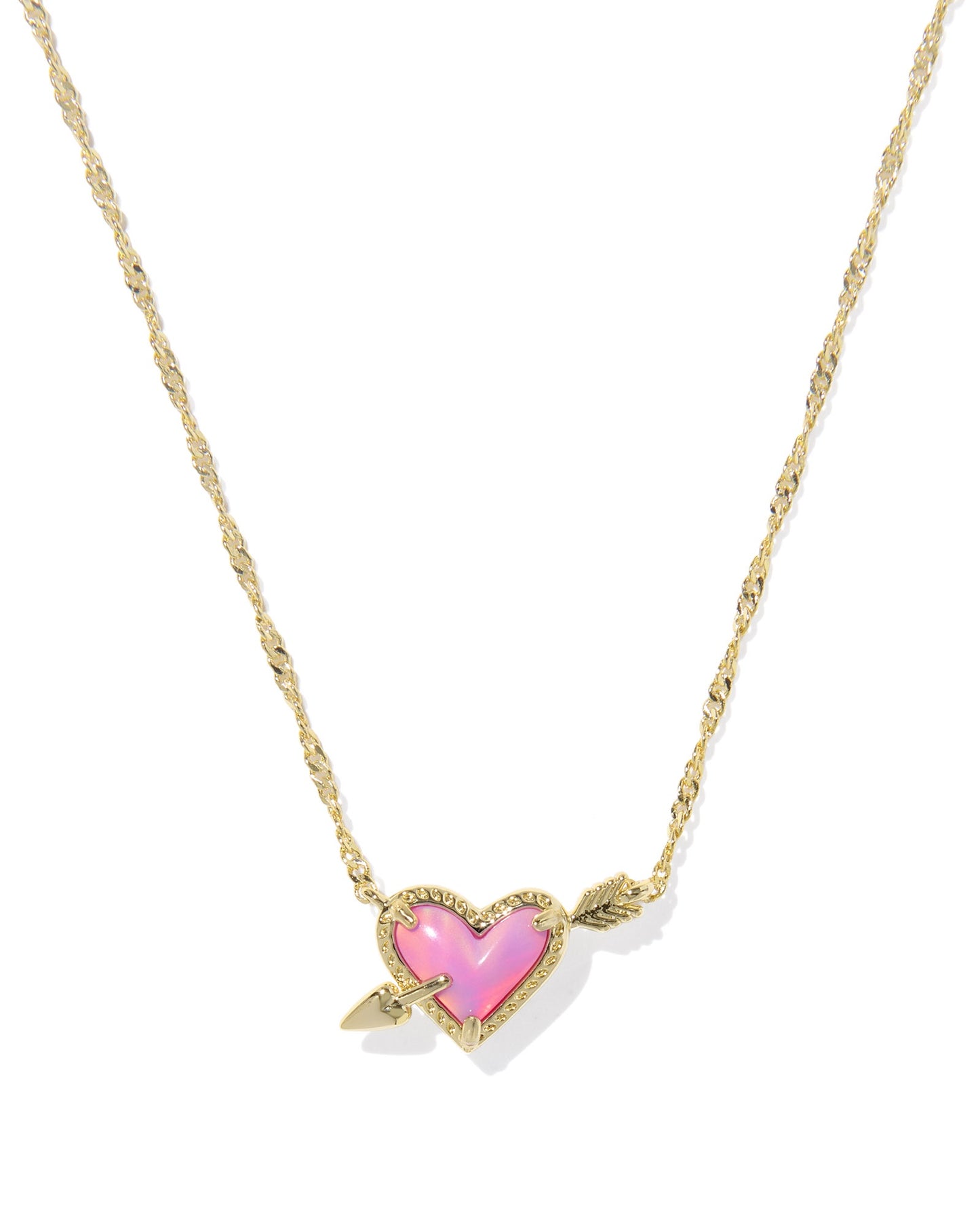 Ari Heart Arrow Short Pendant Necklace Gold Pink Opalescent Resin
