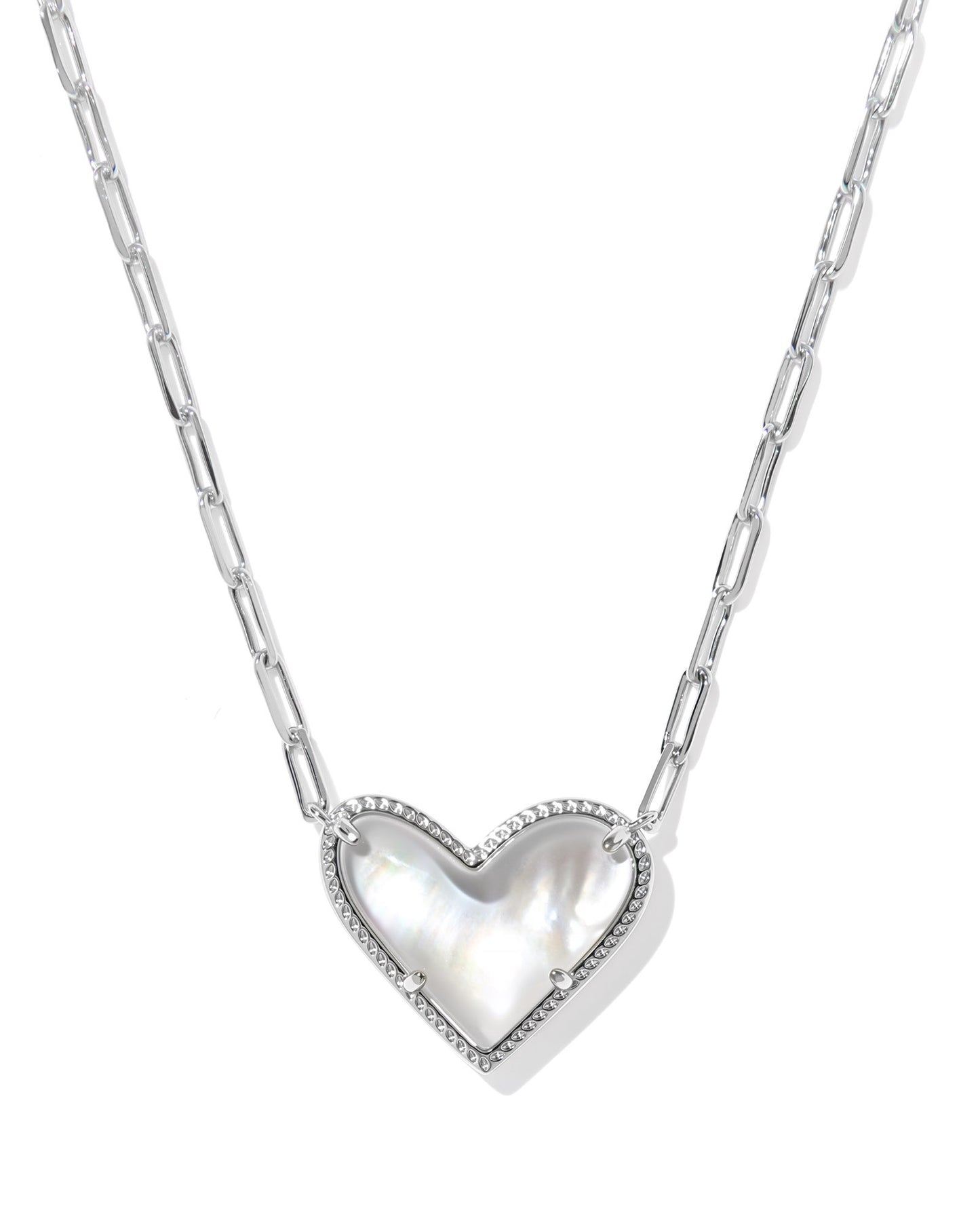 Ari Heart Statement Short Pendant Necklace Silver Ivory MOP