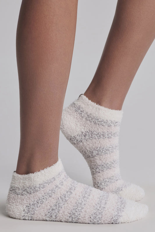 Cozy Chic Women's Ankle Sock Heathered Stripe Dove Gray
