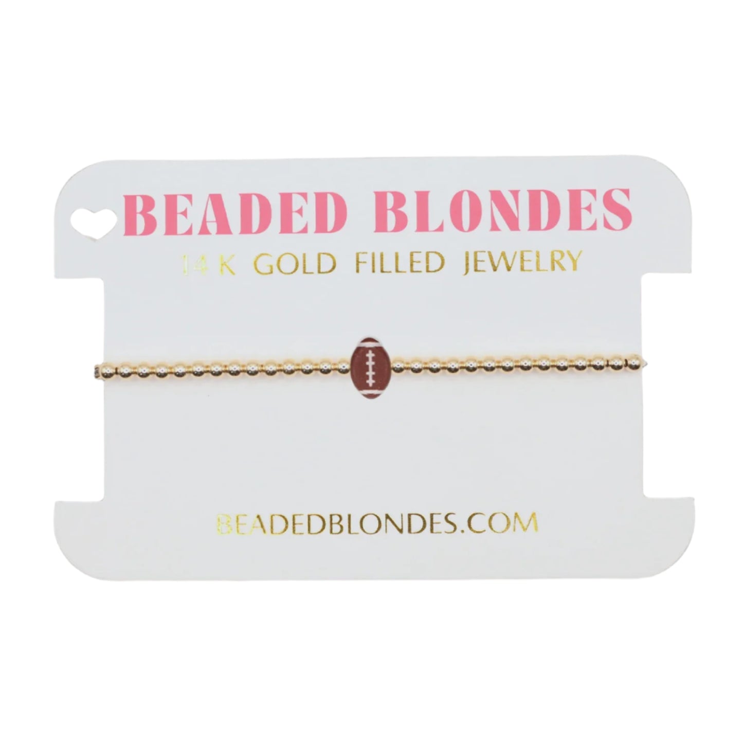 Gold bracelet on a 'Beaded Blondes' branded card