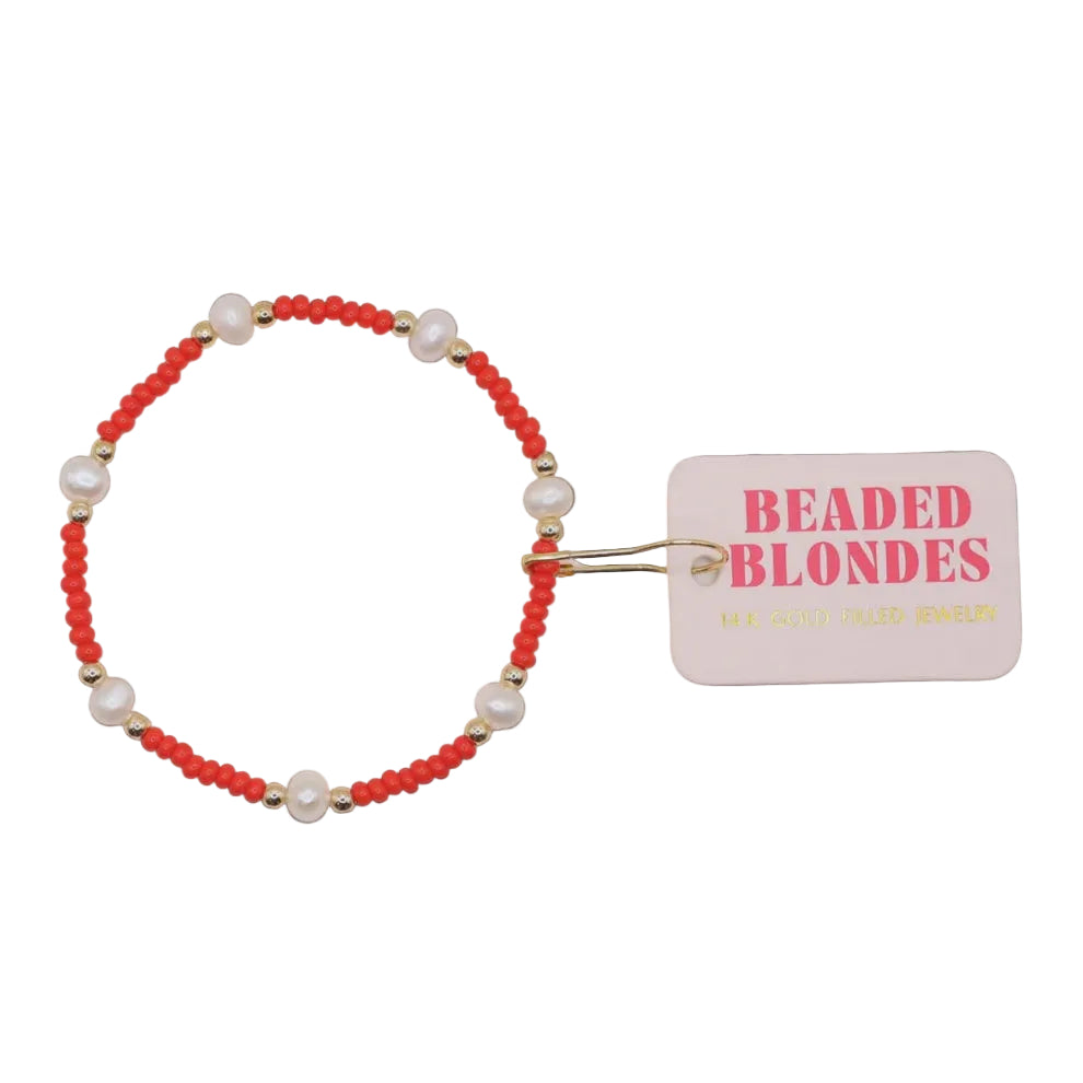 BB Bright Red Pearl Bracelet Extended