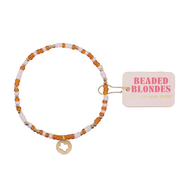 BB Texas Burnt Orange & White State Cutout Charm Bracelet Color Standard
