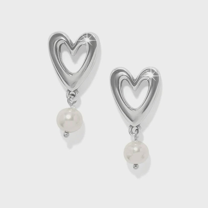 Cascade Open Heart Pearl Post Drop Earrings Silver