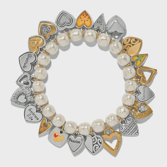 One Heart Pearl Stretch Bracelet